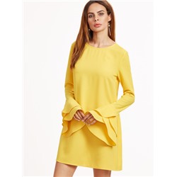 жёлтое модное платье рукав с воланами