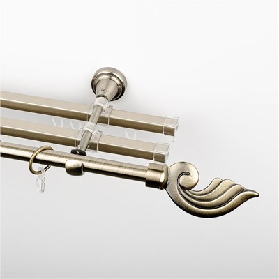 Карниз металлический стыкованный с U-шинами и наконечниками "Генуя", 3-рядный, золото антик, гладкая труба, ø 16 мм (kn-782)