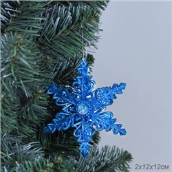 Новогоднее украшение Снежинка 12 см / LCS-008 /уп 60/240/ синяя
