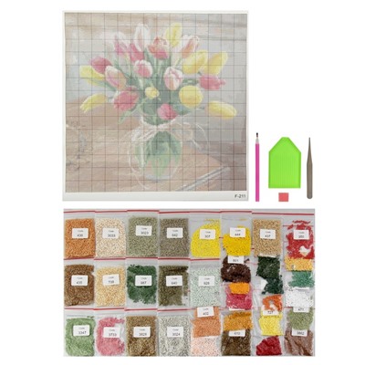 Алмазная мозаика «Букет тюльпанов», 35 × 35 см, 34 цвета