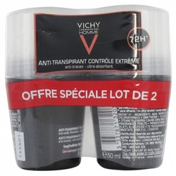 Vichy Homme D?odorant Anti-Transpirant 72H Contr?le Extr?me Roll-On Lot de 2 x 50 ml