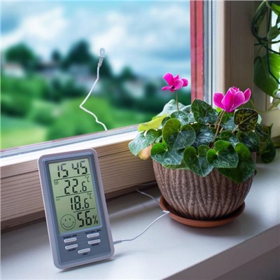 Термогигрометр, цифровой, со встроенными часами и будильником