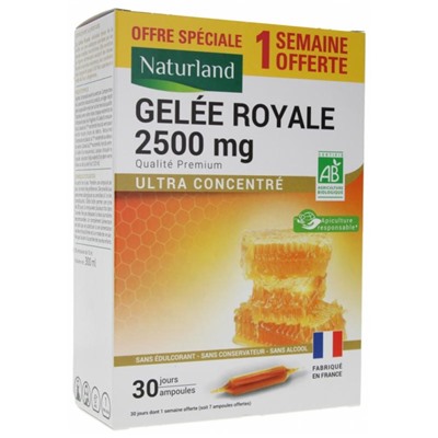 Naturland Gel?e Royale 2500 mg Bio 30 Ampoules de 10 ml dont 7 Ampoules Offertes