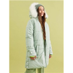 Утепленное пальто для девочек с капюшоном и принтом