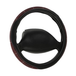 Оплетка на руль Nova Bright экокожа, черная, бордовые вставки, M
