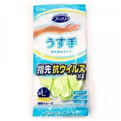 Тонкие хозяйственные перчатки из ПВХ с хлопковым покрытием зеленые Antiviral S.T. Corp (размер L), Япония Акция