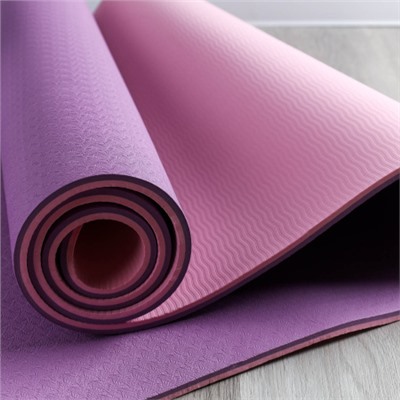 Коврик для йоги и фитнеса спортивный гимнастический двухслойный TPE 8мм. 183х61х0,8 цвет: розовый / YM2-TPE-8P /уп 12/