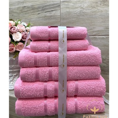 Комплект махровых полотенец розовый (упаковка 6шт)