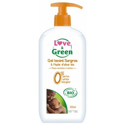 Love and Green Gel Lavant Surgras ? l Huile d Olive Bio 500 ml