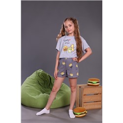 Пижама с шортами для девочки Картошка фри арт. ПД-019-046 Серый меланж