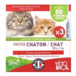 V?tobiol Pipettes Chaton Chat 500 g ? 5 kg Bio 3 Pipettes