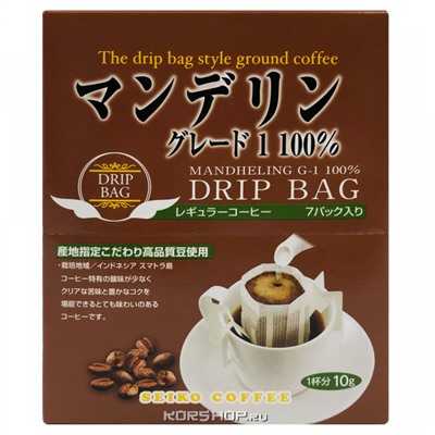 Молотый кофе Mandheling Seiko Coffee (дрип-пакеты), Япония, 70 г Акция