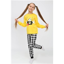 Детская пижама с брюками 91237 для девочки (джемпер, брюки) Желтый/черная клетка