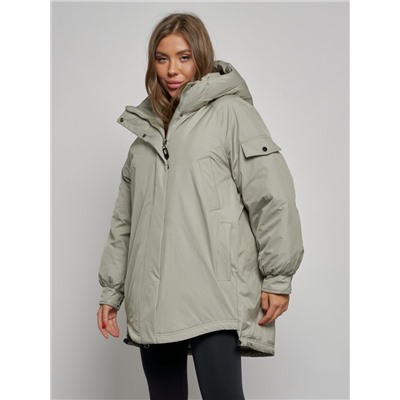 Зимняя женская куртка модная с капюшоном салатового цвета 52311Sl