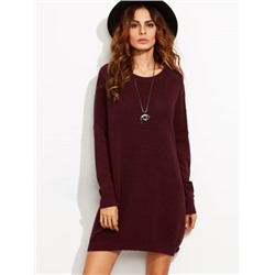 Бордовое модное платье-свитер