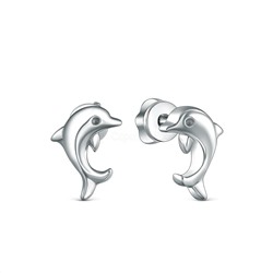 Серьги-пуссеты из серебра родированные - Дельфинчики