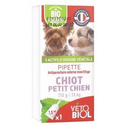 V?tobiol Pipette Chiot Petit Chien 250 g ? 15 kg Bio 1 Pipette