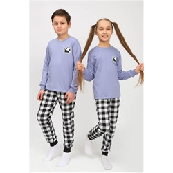 Детская пижама с брюками 91239 детская (джемпер, брюки) Голубой/черная клетка