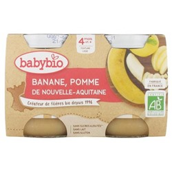Babybio Banane Pomme 4 Mois et + Bio 2 Pots de 130 g