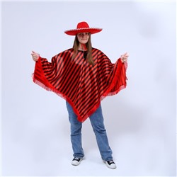 Карнавальный костюм «Мексика», шляпа, пончо, полоска чёрно-красный