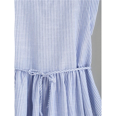 Сине-белая полосатая блуза с открытыми плечами с воланами с поясом
