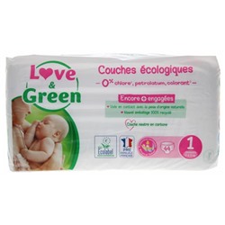 Love and Green Couches Hypoallerg?niques 44 Couches Taille 1 (2-5 kg)