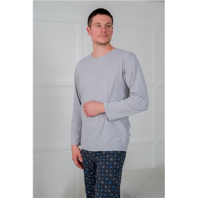 Пижама мужская из футболки с длинным рукавом и брюк из кулирки Генри антрацит