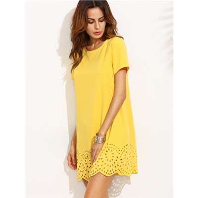 Жёлтое модное платье