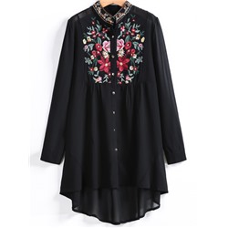 Асимметричная черная блуза с цветочным принтом