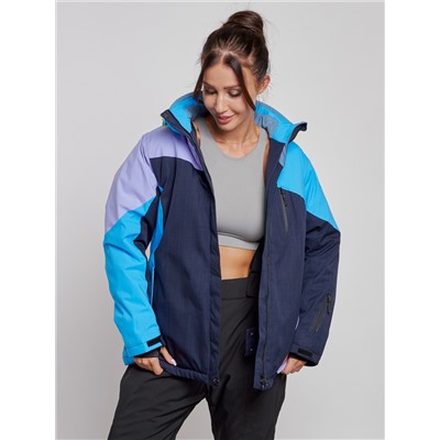 Горнолыжная куртка женская зимняя большого размера синего цвета 3963S