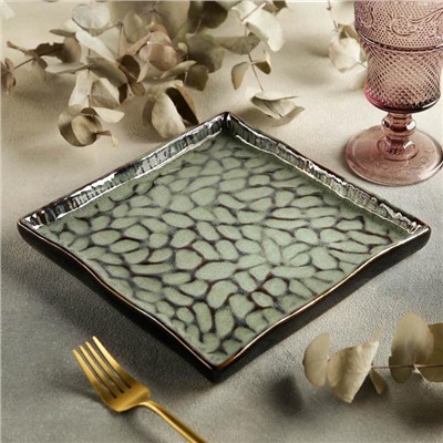 Блюдо керамическое квадратное «Пайро», 21,5×21,5 см, цвет зелёный
