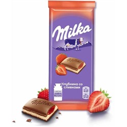 Шоколад молочный Milka клубника со сливками 85гр