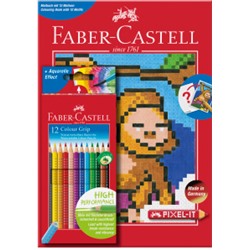Цветные карандаши Grip, набор цветов, в картонной коробке, 12 шт + книга-раскраска PIXEL