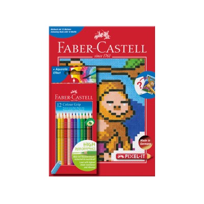 Цветные карандаши Grip, набор цветов, в картонной коробке, 12 шт + книга-раскраска PIXEL