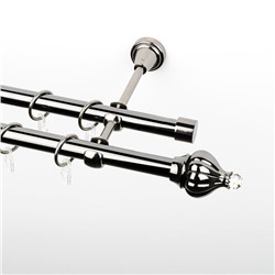 Карниз металлический стыкованный, 2-рядный "Тайбэй", черный никель, гладкая труба, ø 19 мм (kn-426)