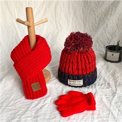 Комплект шапка, шарф и перчатки, арт КО1, цвет: красный