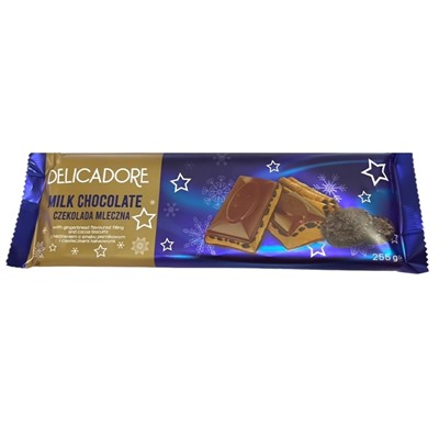 Шоколад молочный Delicadore milk chocolate с пряничным вкусом и какао-печенье 255 гр