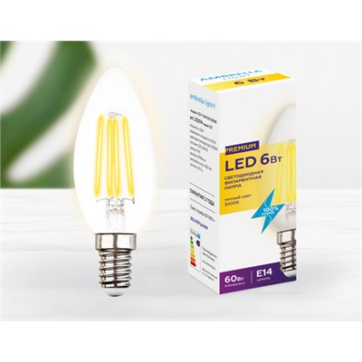 Светодиодная лампа Filament LED C37-F 6W E14 3000K (60W)