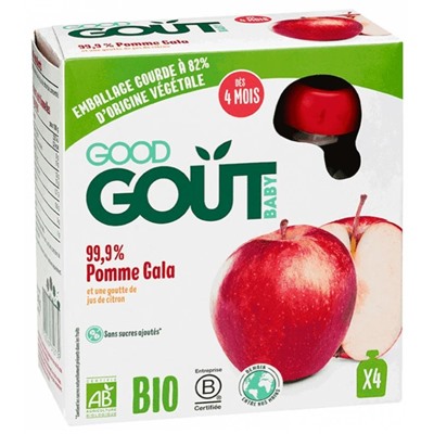 Good Go?t Baby 99,9% Pomme Gala D?s 4 Mois Bio 4 Gourdes de 85 g