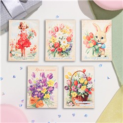 Набор мини-открыток "Цветы - 3" бежевый фон, 27 штук, 7,5х10 см