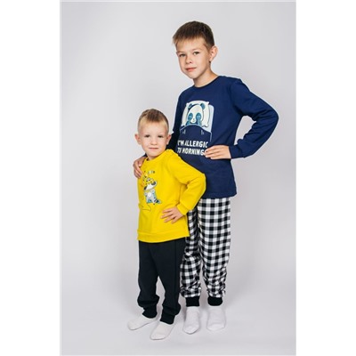 Пижама с брюками для мальчика 92208 Темно-синий/черная клетка