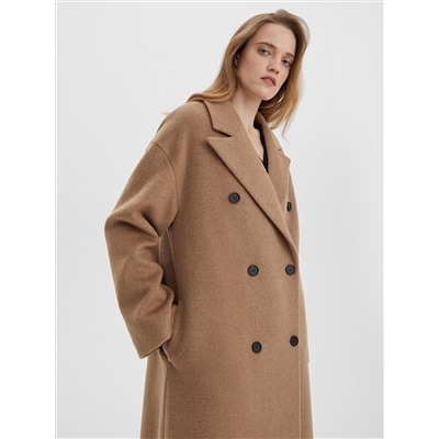 Пальто А-силуэта двубортное удлинённое, коричневый