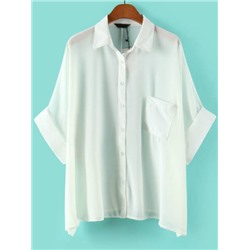 Белая блуза с карманами с засученным руквом