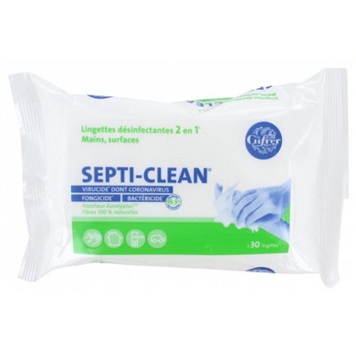Gifrer Septi-Clean Lingettes D?sinfectantes 2en1 Mains et Surfaces 30 Lingettes