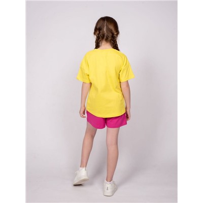 Комплект для девочки (футболка+шорты) желтый/фуксия