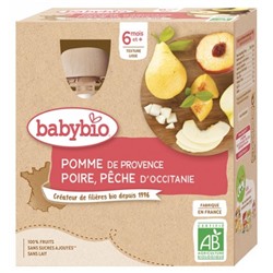 Babybio Pomme Poire P?che 6 Mois et + Bio 4 Gourdes de 90 g