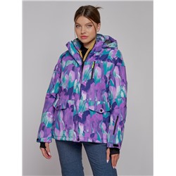 Горнолыжная куртка женская зимняя фиолетового цвета 2302-2F