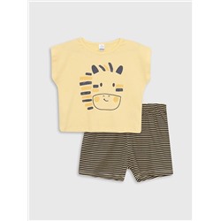 Пижама для мальчика с коротким рукавом с круглым вырезом из хлопка с принтом