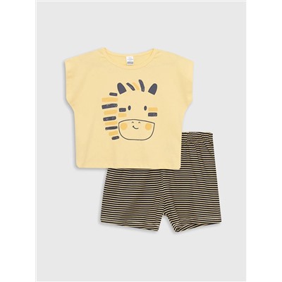 Пижама для мальчика с коротким рукавом с круглым вырезом из хлопка с принтом