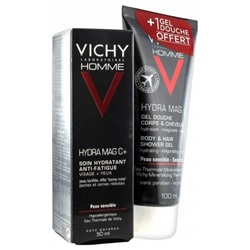 Vichy Homme Hydra Mag C+ Soin Hydratant Anti-Fatigue 50 ml + Hydra Mag C Gel Douche Corps and Cheveux 100 ml Offert